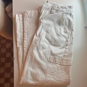 American Eagle Outfitters Cream Stretch Denim Cargo Pants